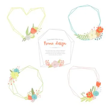 Vector geometric and poligonal frames and bouquets of flowers イラスト素材