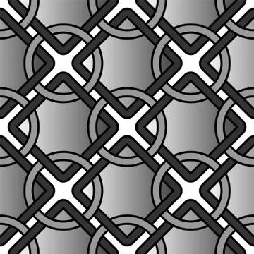 Vector geometric background with rings and square grid tiles seamless pattern Stock Illustration