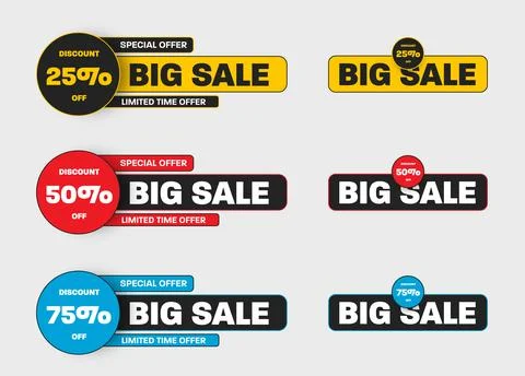 Vector geometric banner template for big sale, 25,50,75% discount, set of c.. Stock Illustration