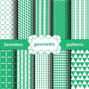 Vector Geometric blue-green Seamless Patterns Set. Stock Illustration