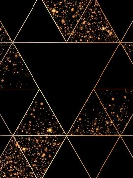 Vector geometric card template with gold glitter confetti and solid triangle Stock Illustration