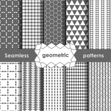 Vector Geometric grey Seamless Patterns Set. Stock Illustration