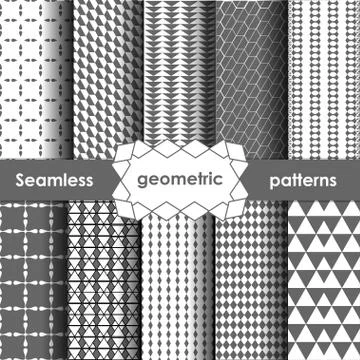 Vector Geometric grey Seamless Patterns Set. Stock Illustration