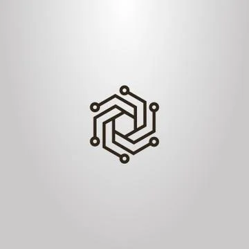 Vector geometric line art sign of hexagonal spiral chipset	 Stock Illustration