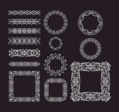 Vector geometric lines, border frames set Stock Illustration