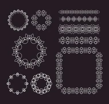 Vector geometric lines, border frames set Stock Illustration