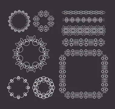 Vector geometric lines, border frames set Stock Illustration