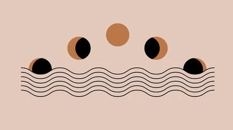 Vector. Geometric mystical background with moon phases and abstract waves Stock Illustration