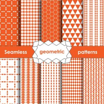 Vector Geometric orange Seamless Patterns Set. Stock Illustration