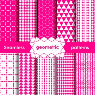 Vector Geometric pink Seamless Patterns Set. Stock Illustration