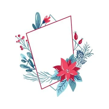 Vector geometric polygon frame with bouquet wreath. Christmas template for Stock Illustration