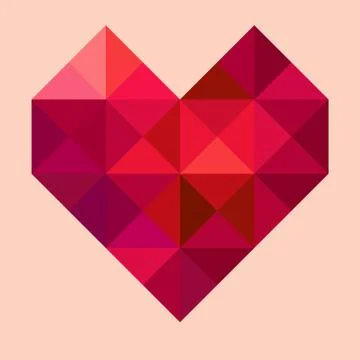 Vector geometric polygonal heart on pink background Stock Illustration