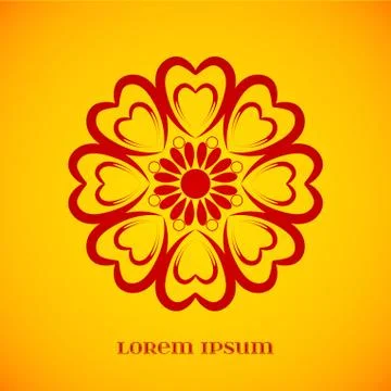 Vector Geometric Red Mandala over Orange Stock Illustration