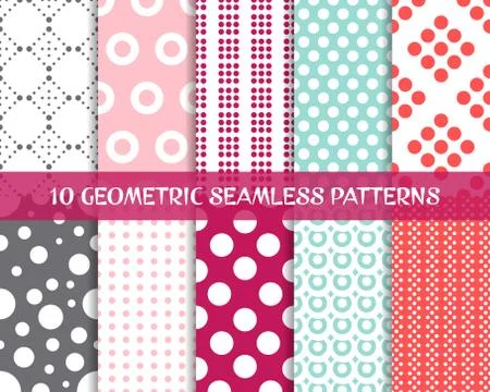 Vector geometric seamless dot patterns Stock Illustration