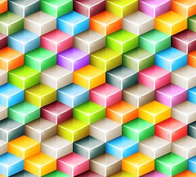 Vector geometric seamless pattern with bright colored cubes Stock Illustration