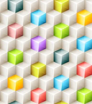Vector geometric seamless pattern with bright colored cubes Stock Illustration