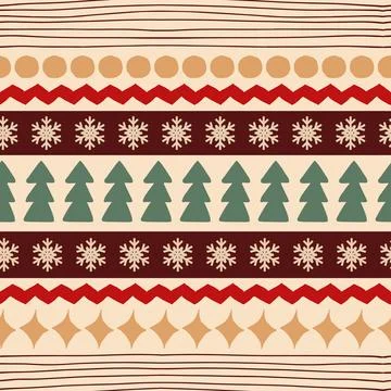 Vector geometric seamless pattern with Christmas trees and snowflakes. Illustrazione stock