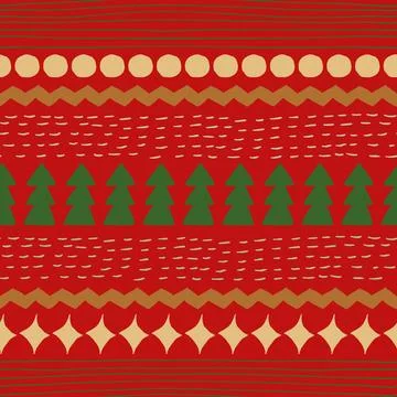 Vector geometric seamless pattern with Christmas trees and snowflakes. Illustrazione stock
