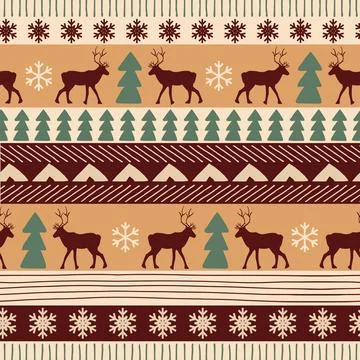 Vector geometric seamless pattern with Christmas trees and snowflakes. 스톡 일러스트