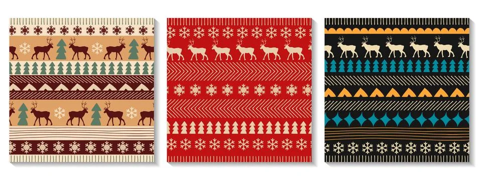 Vector geometric seamless pattern with Christmas trees and snowflakes. 스톡 일러스트