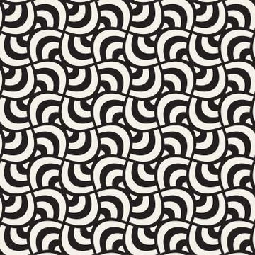 Vector geometric seamless pattern with curved shapes grid. Abstract monochrome 스톡 일러스트