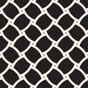 Vector geometric seamless pattern with curved shapes grid. Abstract monochrome Stock Illustration