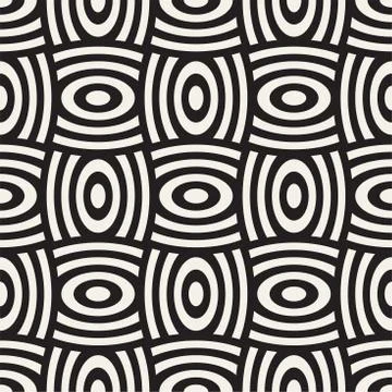 Vector geometric seamless pattern with curved shapes grid. Abstract monochrome Stock Illustration