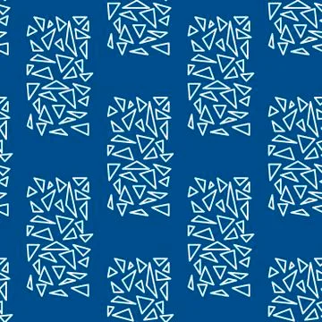 Vector geometric seamless pattern. White triangle outlines on a blue backgrou Illustrazione stock