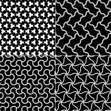 Vector geometric seamless patterns set, black and white texture. Stock Illustration