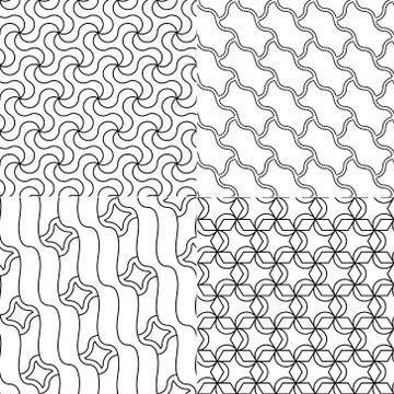 Vector geometric seamless patterns set, black and white texture. Stock Illustration