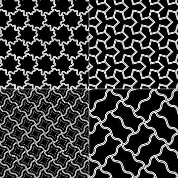 Vector geometric seamless patterns set, black and white texture. Illustrazione stock