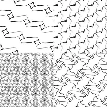 Vector geometric seamless patterns set, black and white texture. Stock Illustration