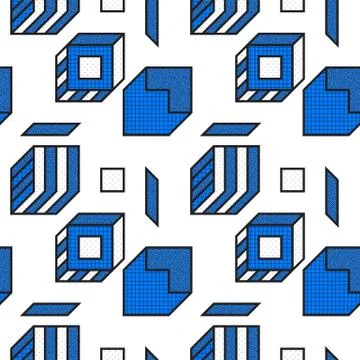 Vector geometric seamless patterns with textured bold mathematical shapes Stock Illustration