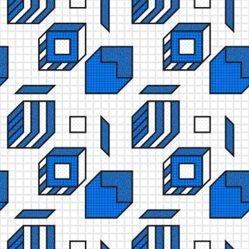 Vector geometric seamless patterns with textured bold mathematical shapes 스톡 일러스트