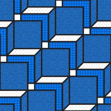 Vector geometric seamless patterns with textured bold mathematical shapes Stock Illustration