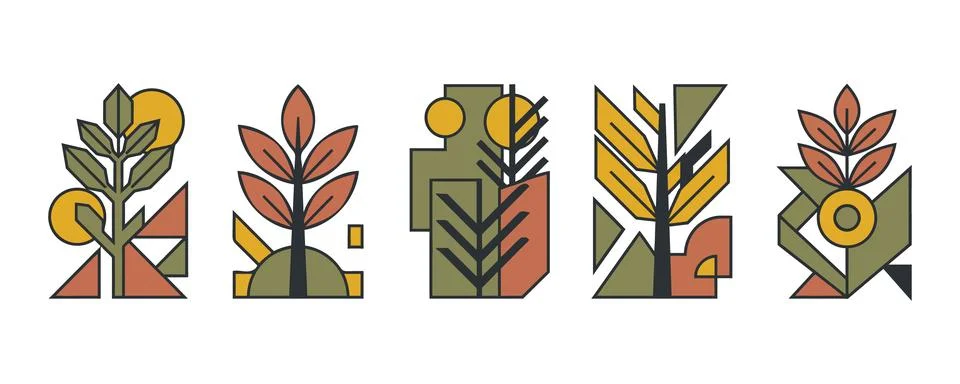 Vector of Geometric stylized tree leaf illustration set Stock Illustration