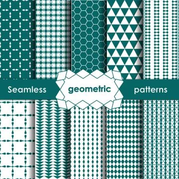 Vector Geometric turquoise Seamless Patterns Set. Stock Illustration