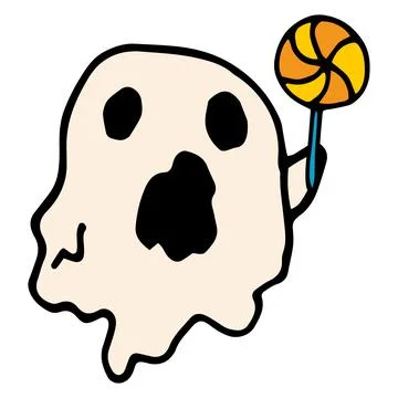 Vector ghost with a lollipop. a cartoon ghost with black holes in his eyes and Stock Illustration