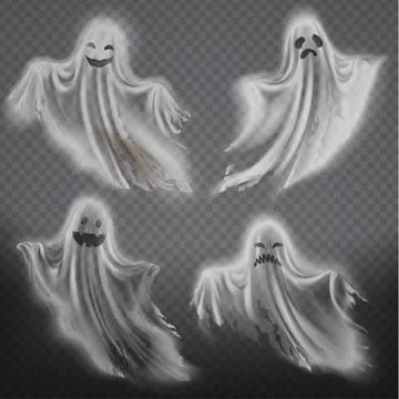 Vector ghosts, phantoms set. Halloween spooky spirits Illustrazione stock