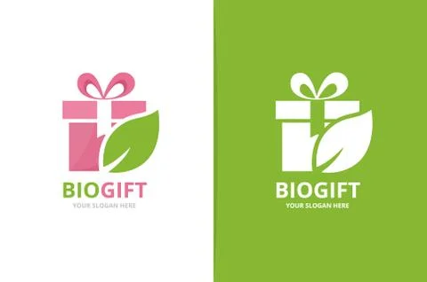 Vector gift and leaf logo combination. Present and eco symbol or icon. Unique Stock Illustration