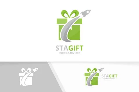 Vector gift and rocket logo combination. Present and airplane symbol or icon Stock Illustration