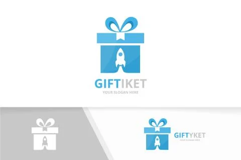 Vector gift and rocket logo combination. Present and airplane symbol or icon Illustrazione stock