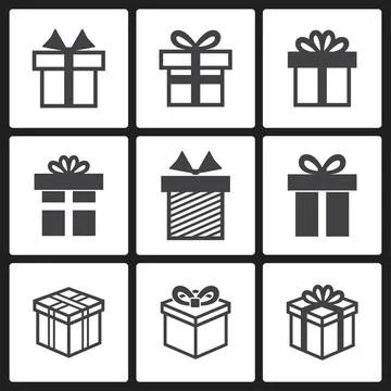 Vector Gift box black icons Vector Gift box black icons isolated on a whit... Stock Photos