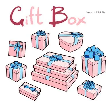 Vector gift box collection with bows and ribbons Stock Illustration