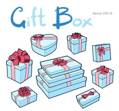 Vector gift box collection with bows and ribbons Stock Illustration