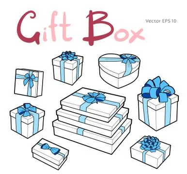 Vector gift box collection with bows and ribbons Stock Illustration