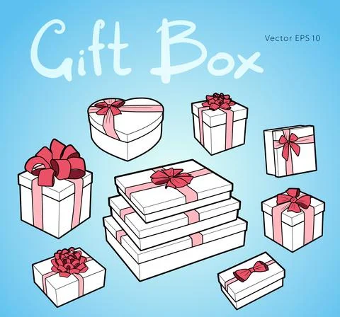 Vector gift box collection with bows and ribbons Stock Illustration