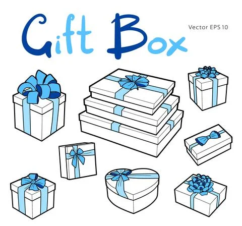 Vector gift box collection with bows and ribbons Stock Illustration
