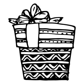 Vector gift box. A rectangular box drawn in the doodle style, a bow on top with Stock Illustration