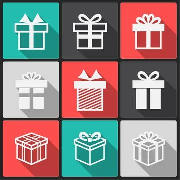 Vector Gift box white icons Vector Gift box white icons on a color square ... Stock Photos